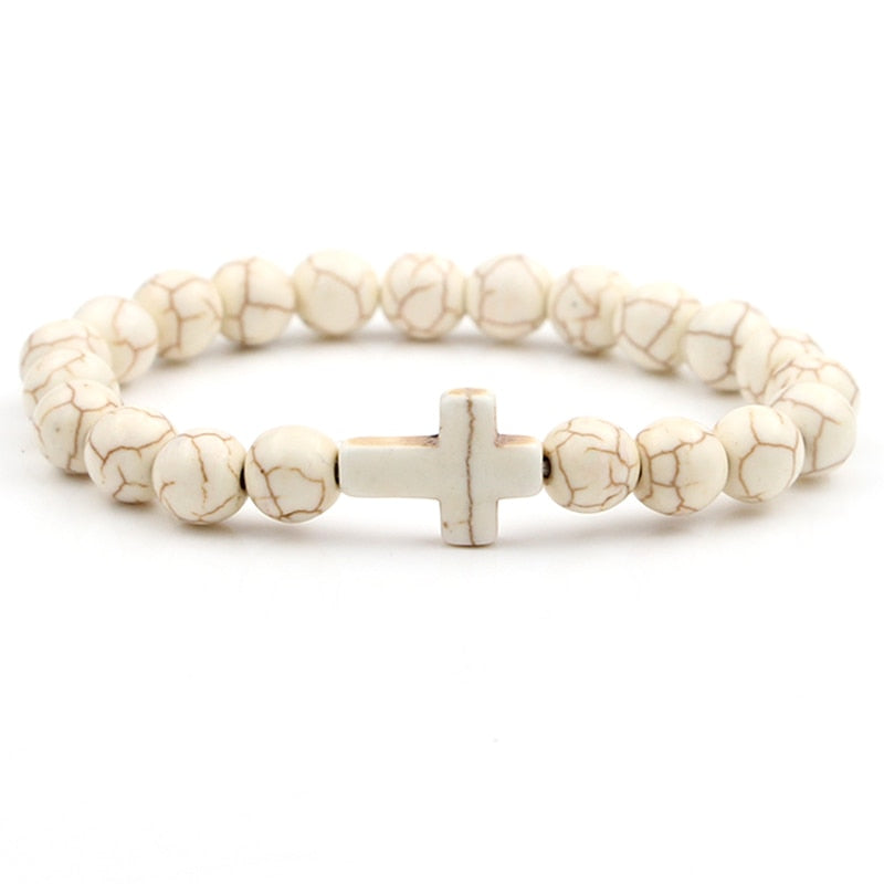White Bead Cross Bracelet